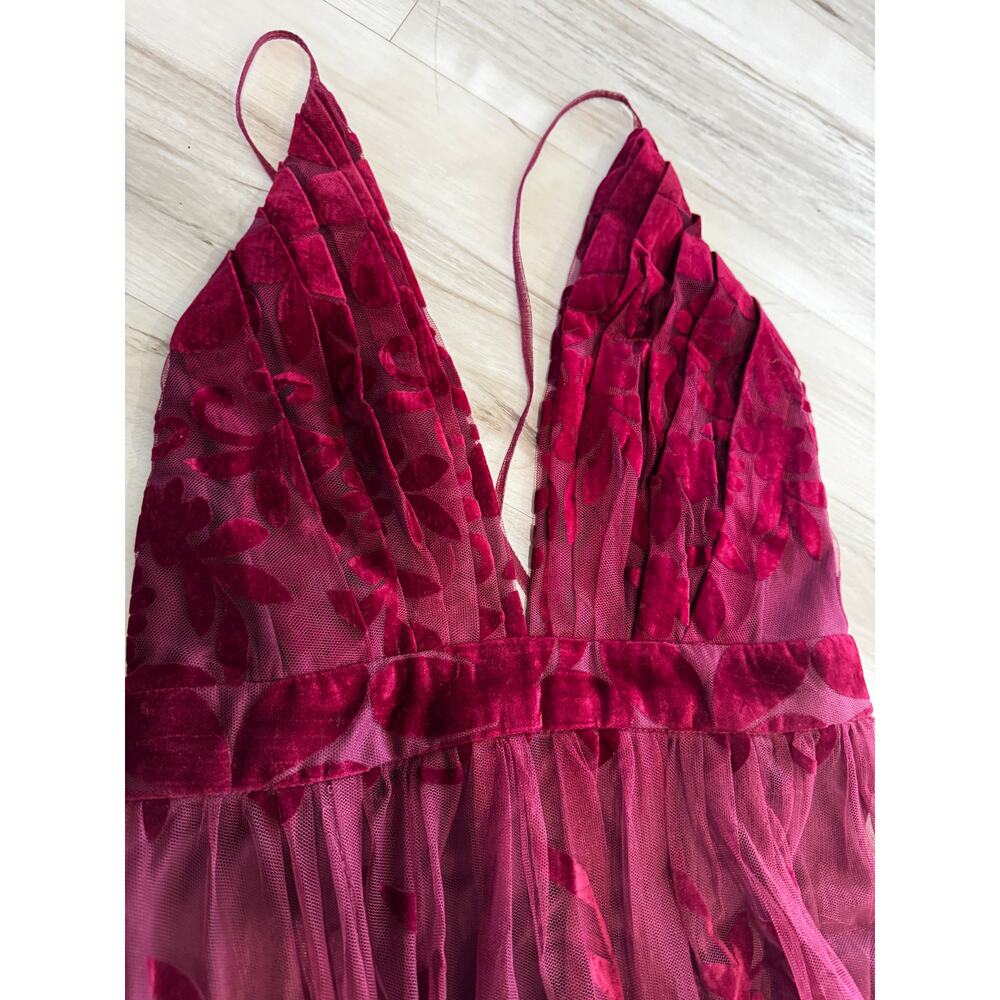 Windsor Burgundy Lace Maxi Dress S Deep V Prom Formal Wedding Guest Sexy - Picture 7 of 8